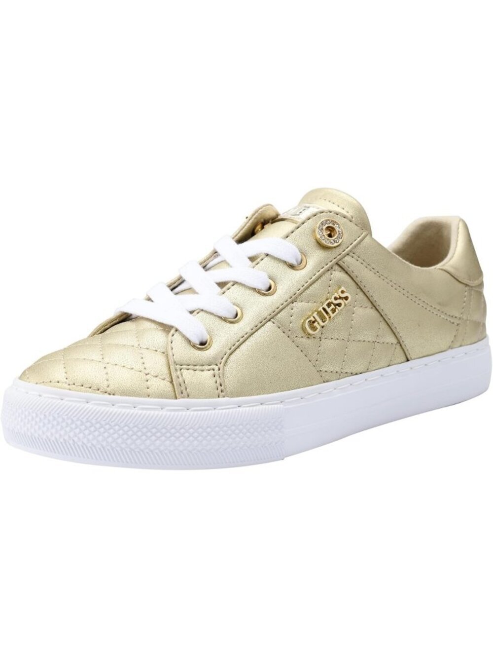 Women's Gold 100% Synthetic Comfort Solid Lace Up Rubber Loven Fashion Sneaker